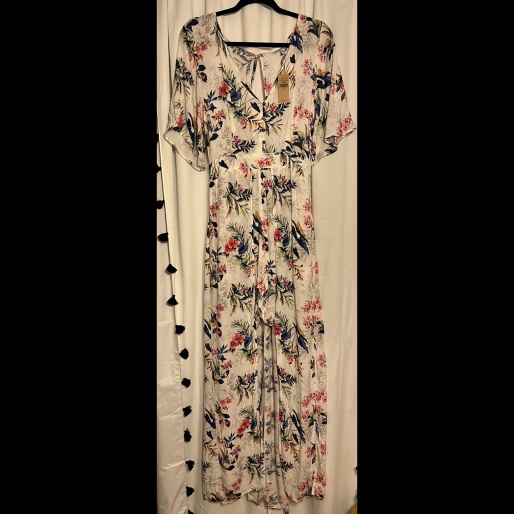 Tropical print walk through romper